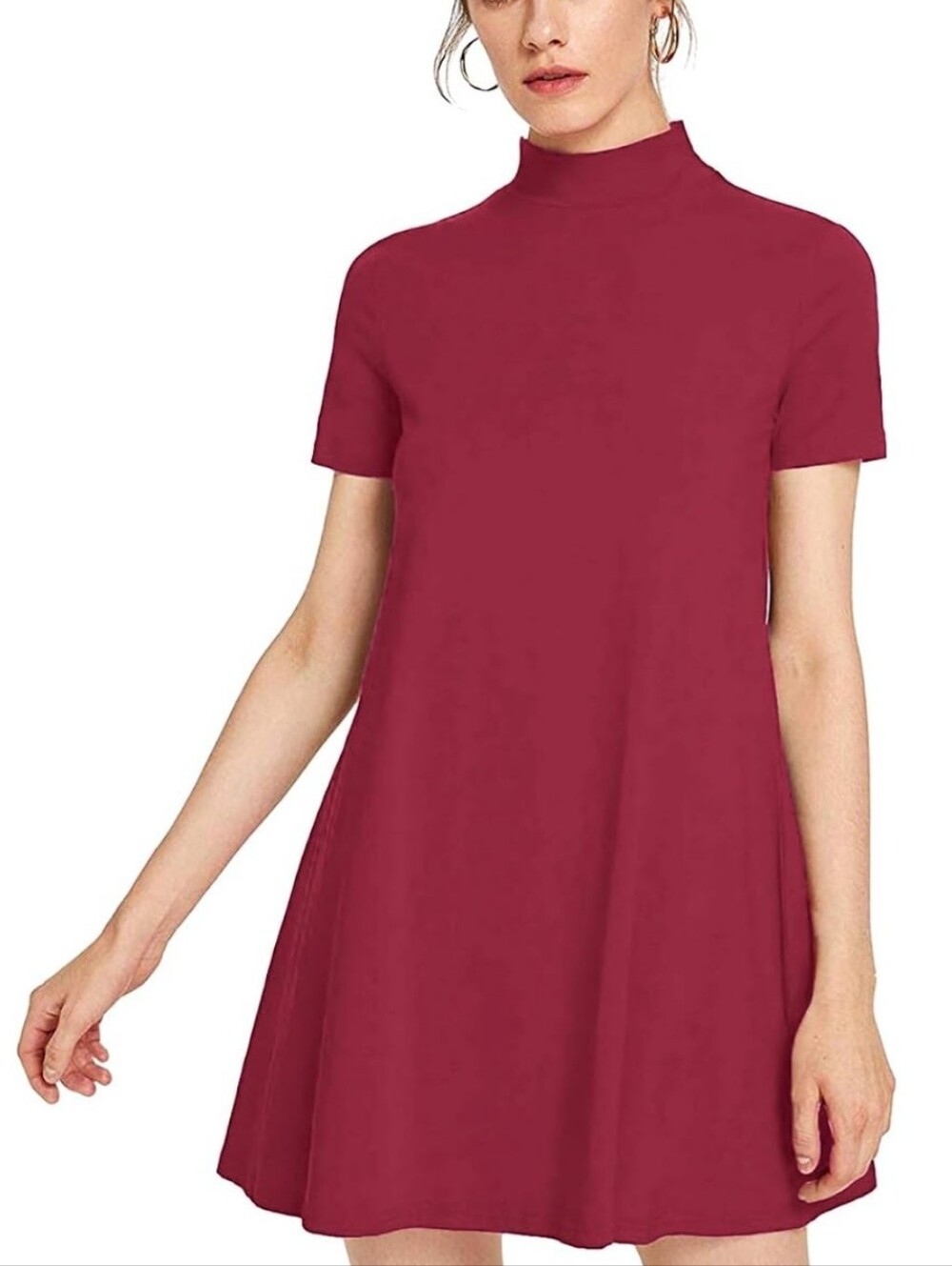 Milumia Mock Neck T Shirt Dress Casual Loose A Line Short Sleeve Mini Dress
